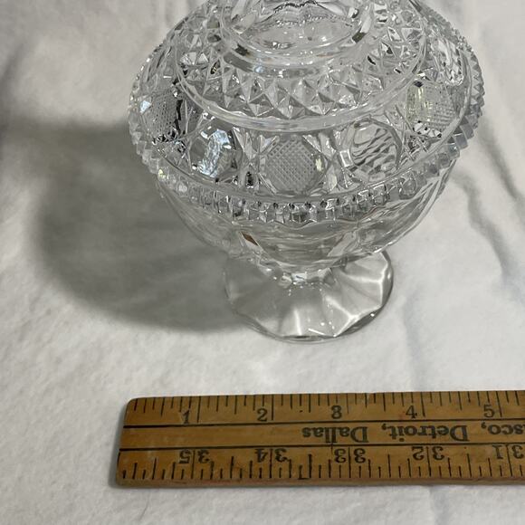 Cut Crystal Glass Vintage Candy Bowl with Cover 8” Tall 4.5” Wide W/ Base - Picture 7 of 8